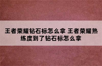 王者荣耀钻石标怎么拿 王者荣耀熟练度到了钻石标怎么拿